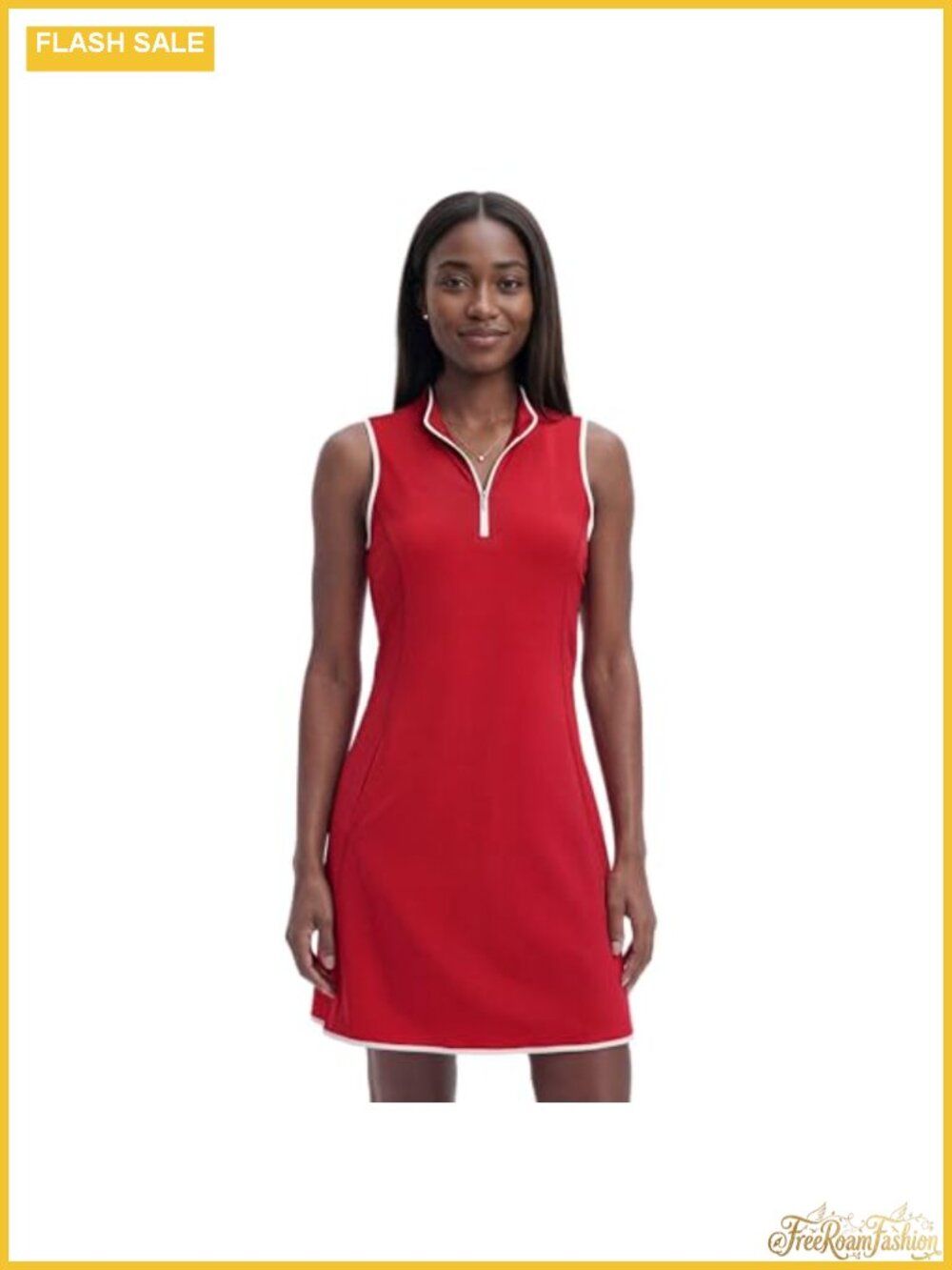 IZOD Sleeveless Quarter Zip Athletic Dress - Tennis Dress with Pockets
